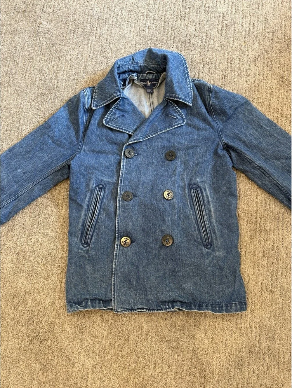 Polo Ralph Lauren Denim Pea Coat Jacket Work Chore Size Medium Women’s Vintage